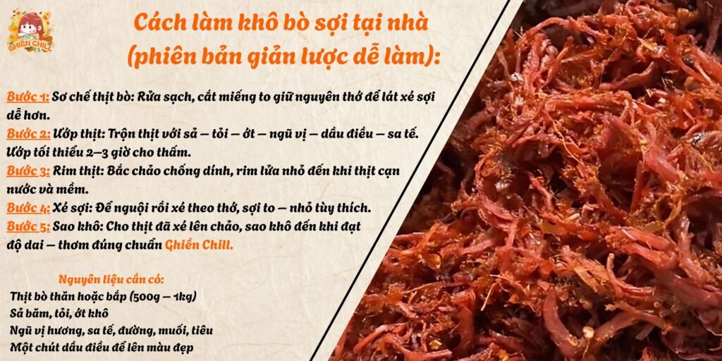 Ghiền Chill bật mí cách lam khô bò sợi tại nhà